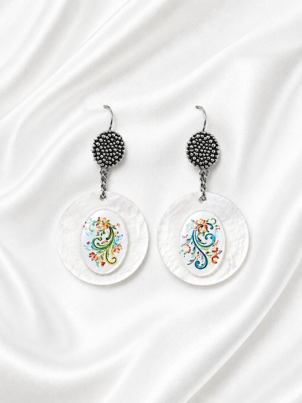 Handmade Mother of Pearl Cabochon Drop Earrings – OOAK - NWT